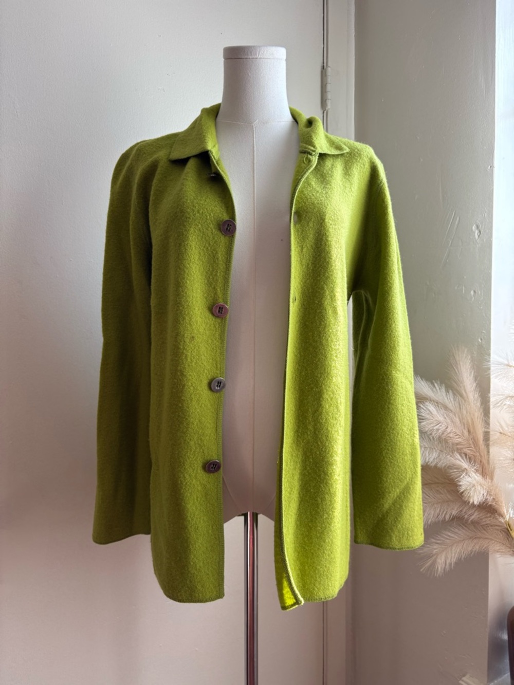 chico's 90s vintage matcha green button front wool jacket